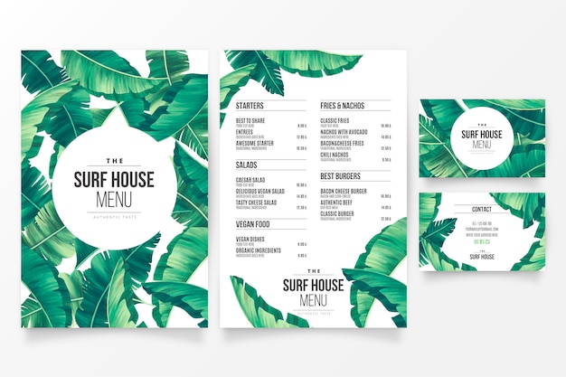 Free Vector Modern Restaurant Menu Template With Floral Tropical Theme