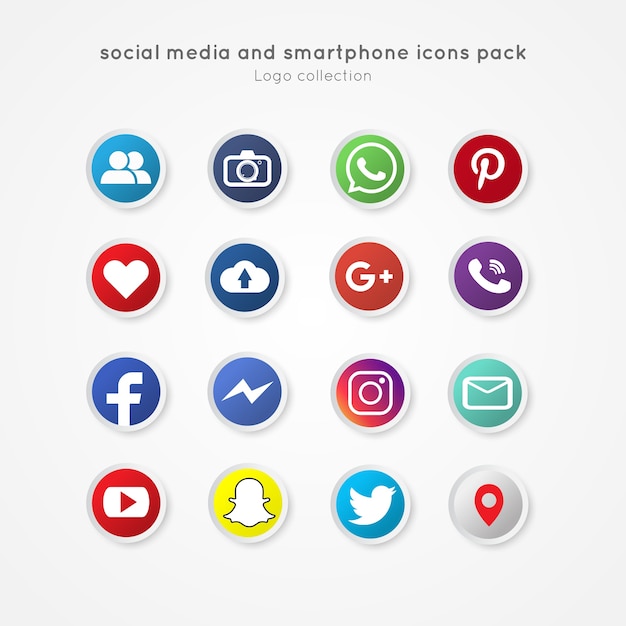 Modern social media and smartphone icons pack circle button style ...