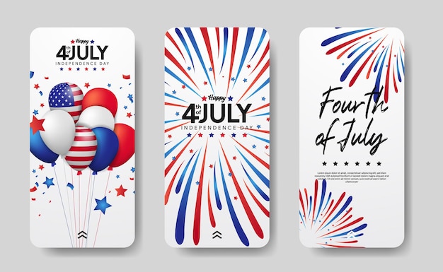 Modern social media stories set of american independence day, 4th july of usa. Premium Vector