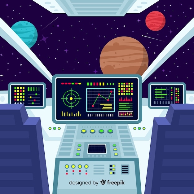 Modern Spaceship Interior Background With Flat Design Vector