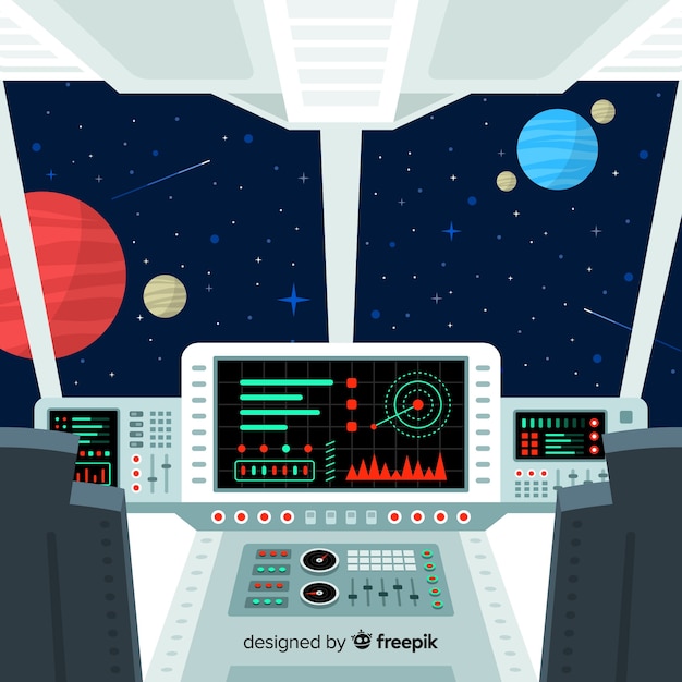 Modern spaceship interior background with flat design Free Vector