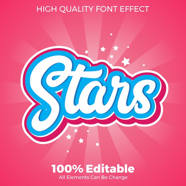 Modern stars srcipt sticker text style editable font effect Premium Vector