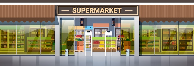 Premium Vector | Modern supermarket retail store with assortment of ...