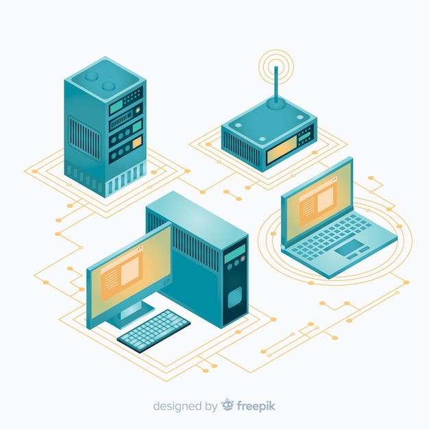 Modern technology composition with isometric view Free Vector