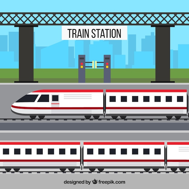 Modern Train Station In Flat Design | Free Vector