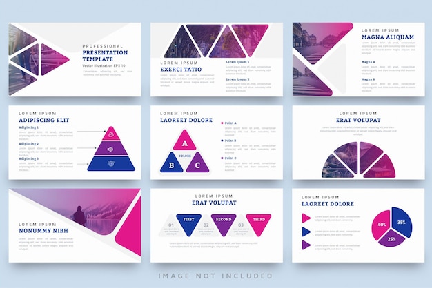 Modern triangle shape professional presentation template set Premium Vector
