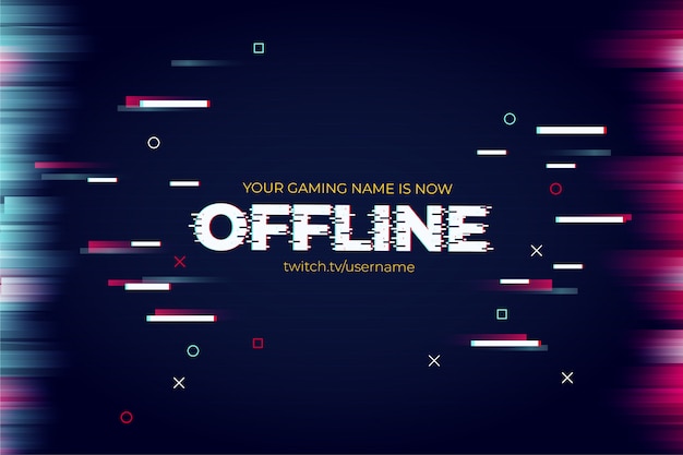 Free Vector Modern Twitch Banner With Glitch Text Effect Template