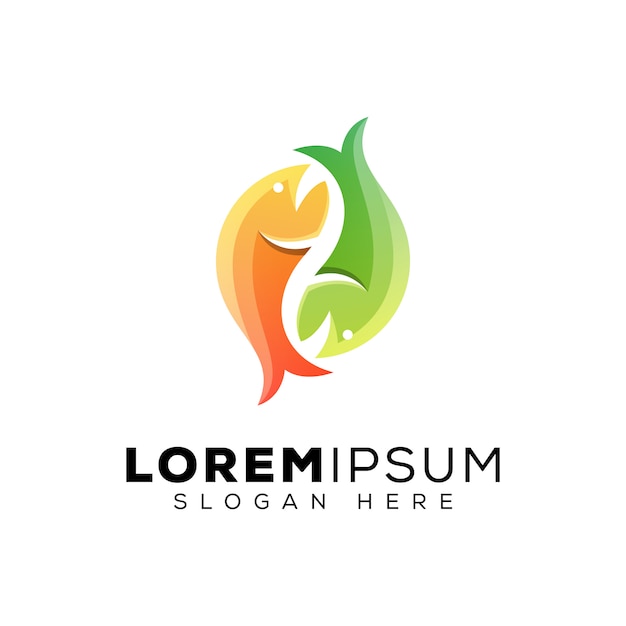 Modern Two Fish Food Logo Design Template Premium Vector
