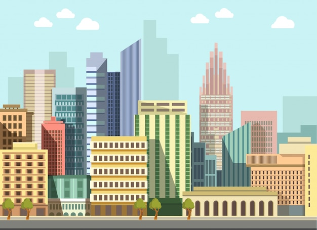 Premium Vector | Modern urban city landscape vector flat day panorama ...