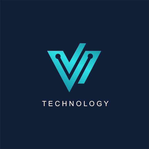 Modern v technology logo premium vector