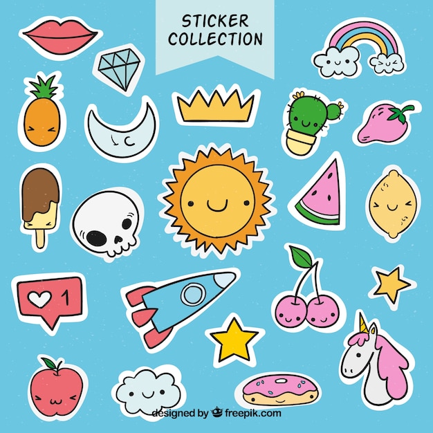 Modern variety of funny stickers | Free Vector