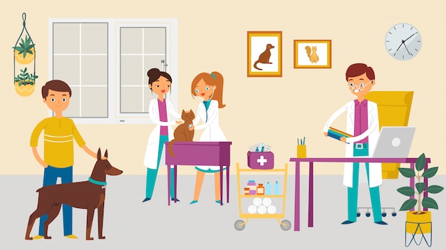 Premium Vector | Modern veterinary surgeon, doctor care animal dog cat