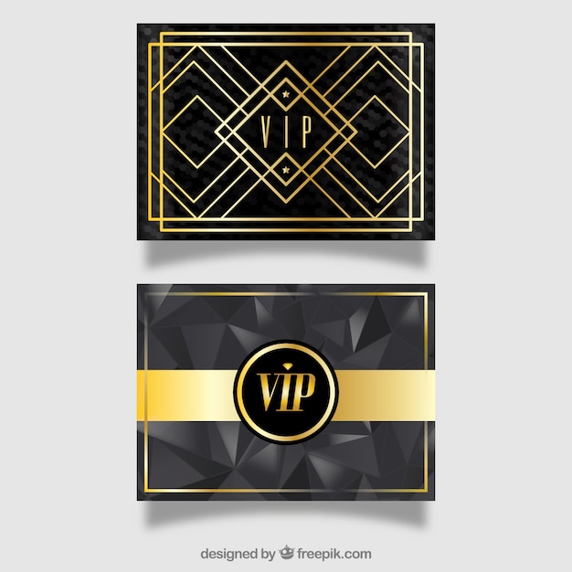 Free Vector | Modern vip cards with golden geometric shapes