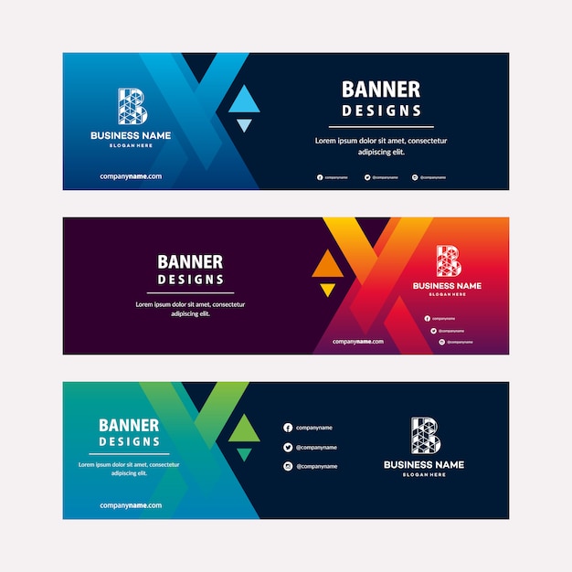 Modern web banners template with diagonal elements for a photo Premium Vector