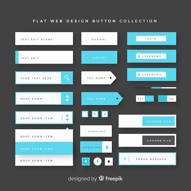 フラットデザインの現代ウェブデザインボタンコレクション 無料のベクター