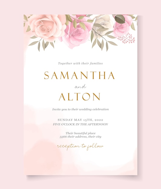 Premium Vector | Modern wedding invitation template with beautiful roses