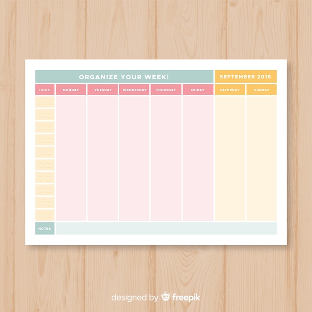 Free Vector Modern Weekly Planner Template With Flat Design