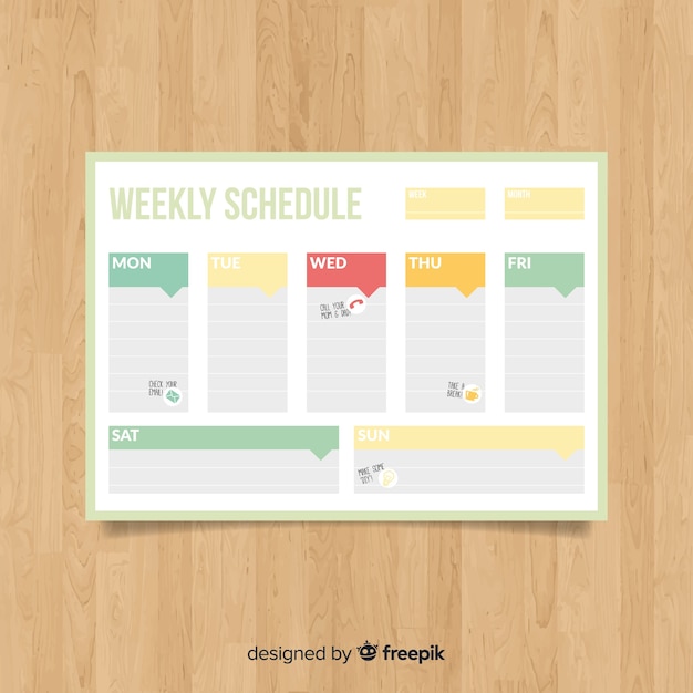 Modern Weekly Schedule Template With Flat Design Free Vector