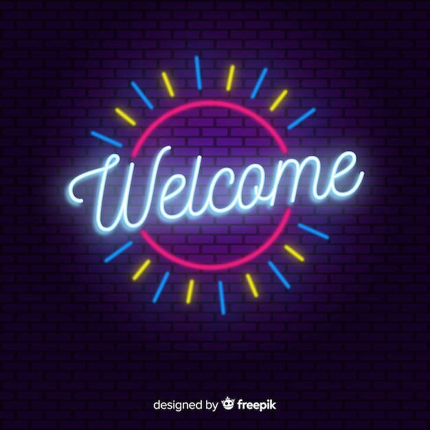 Free Vector | Modern welcome sign post with neon light style