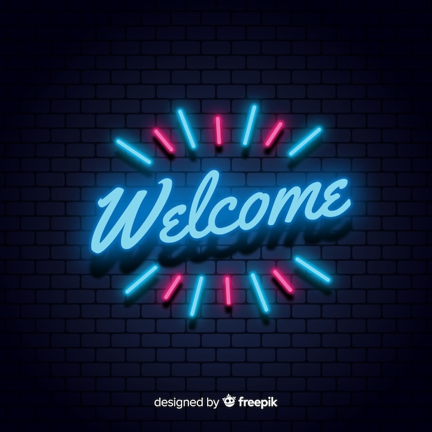 Modern welcome sign post with neon light style | Free Vector