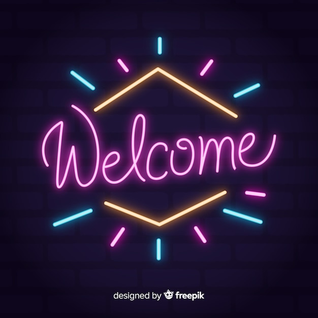 Modern welcome sign post with neon light style Vector | Free Download
