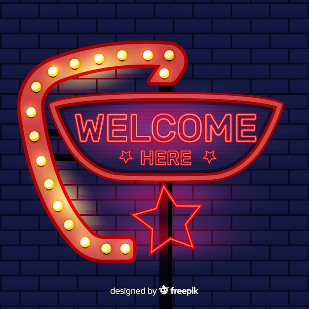 Free Vector Modern Welcome Sign Post With Neon Light Style