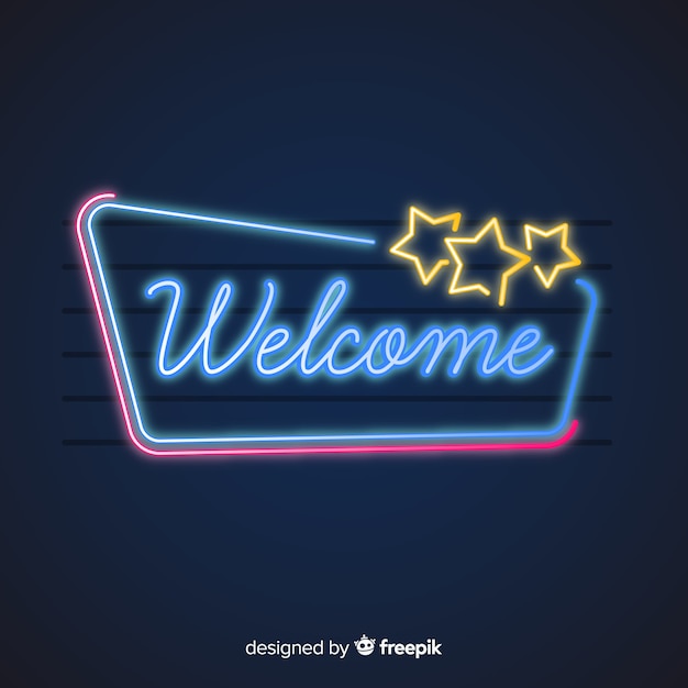 Download Modern welcome sign post with neon light style | Free Vector