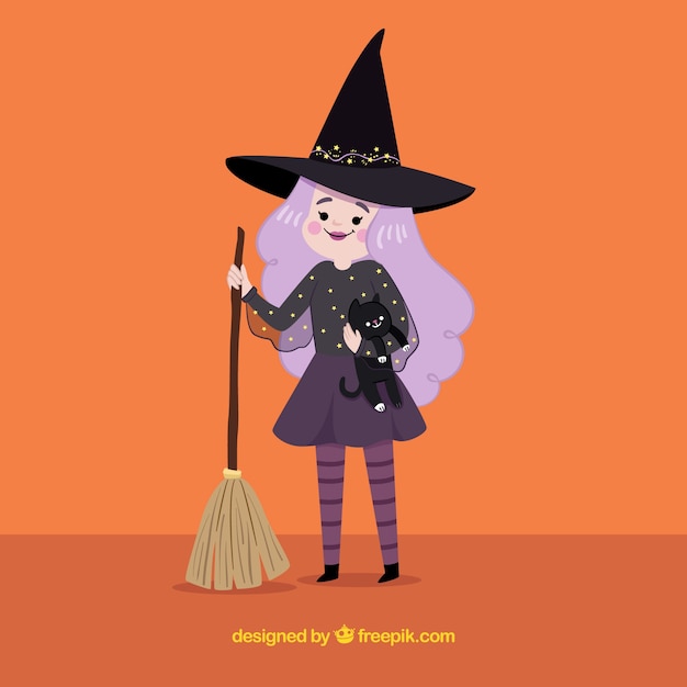 Free Vector Modern Witch With Cute Style