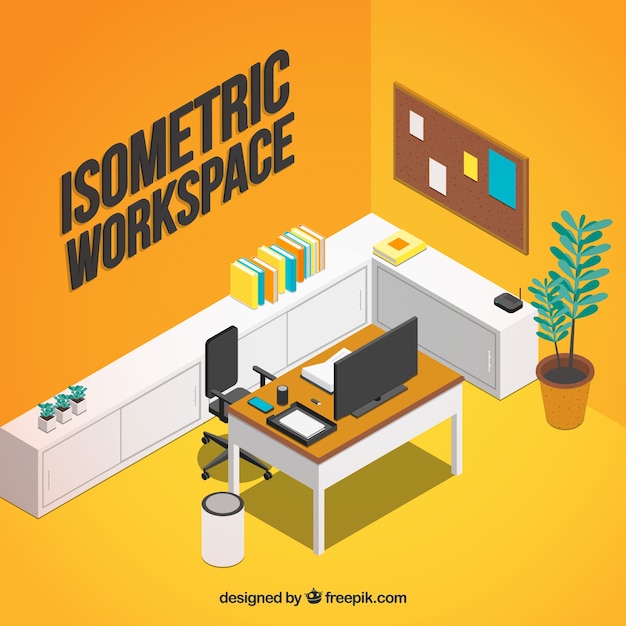 Modern workspace with isometric style Vector | Free Download