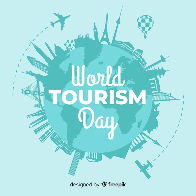 Modern world tourism day composition with flat design Free Vector