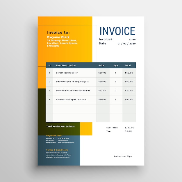 Free Vector | Modern yellow invoice template design