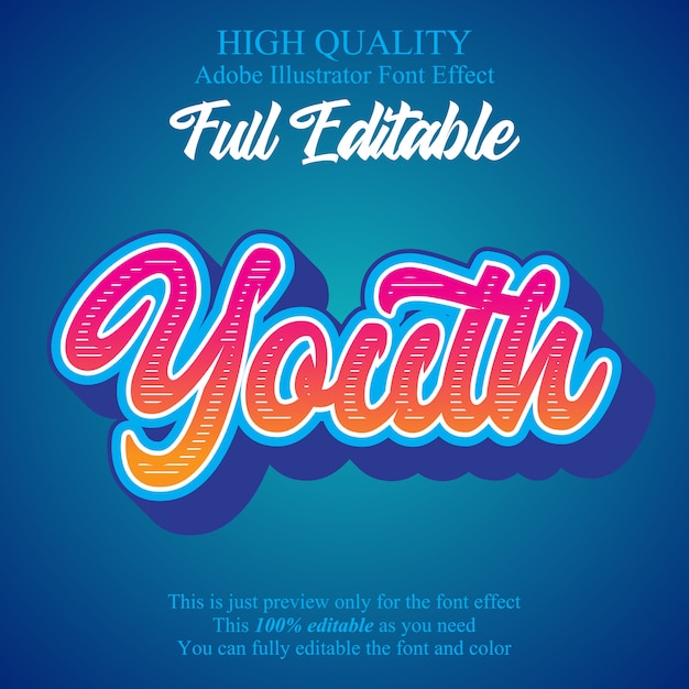 Modern youth script editable typography font effect Premium Vector