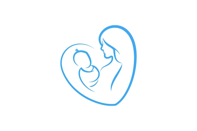 Mom and baby logo vector symbol. mom hugs her child logo template. Premium Vector