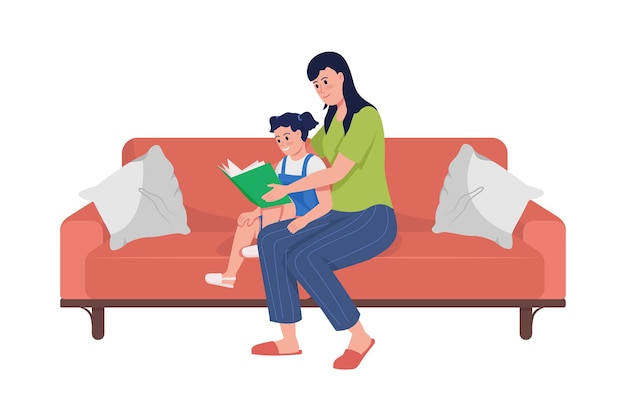 Premium Vector | Mom and daughter reading book semi flat color vector ...