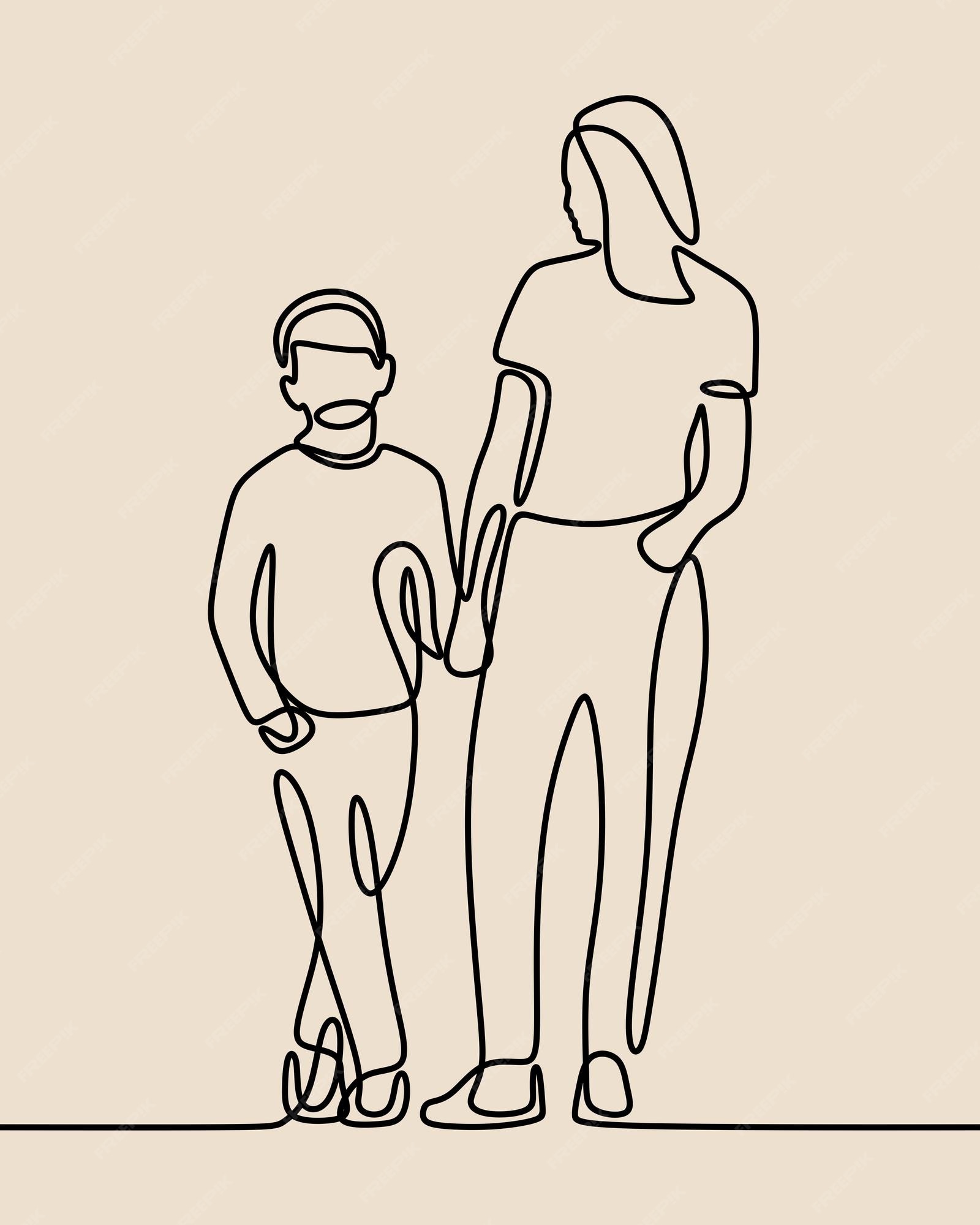 Premium Vector | Mom play with son oneline continuous single line art