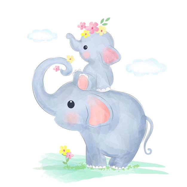 Download Mommy and baby elephant play together Vector | Premium ...