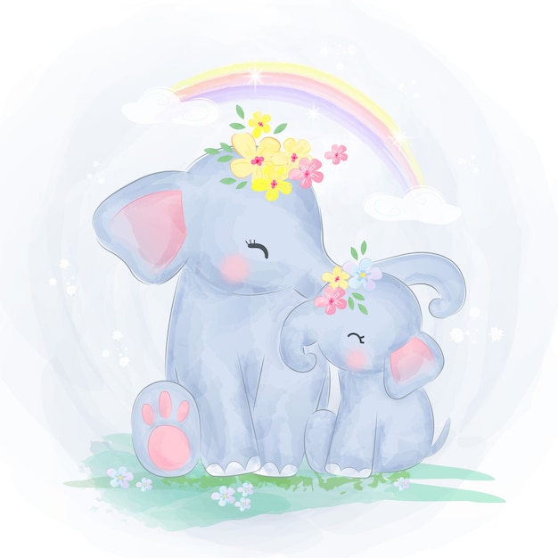 Download Mommy and baby elephant together Vector | Premium Download