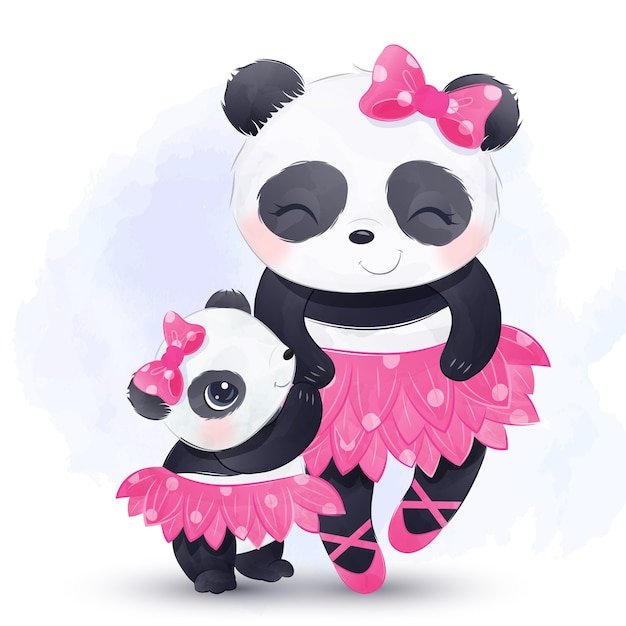 ironi manuskript Peep Premium Vector | Mommy and baby panda wearing ballerina skirt and dancing  together