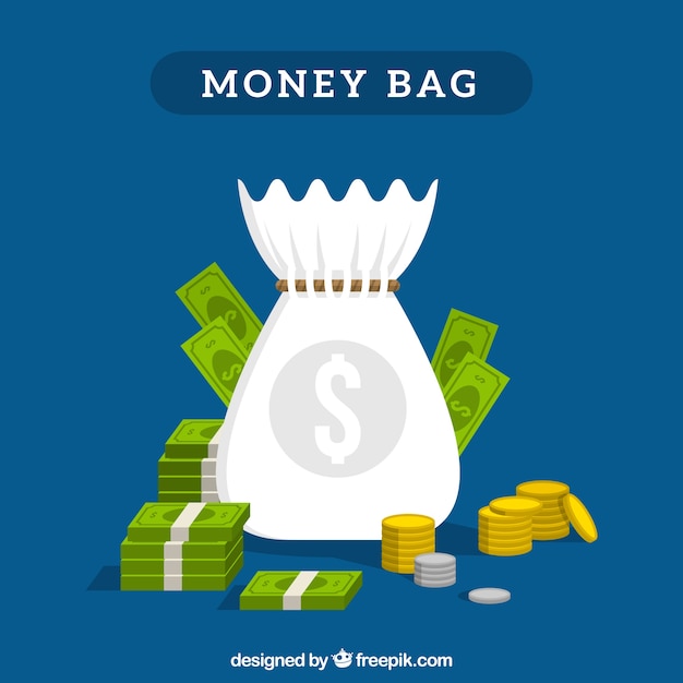 Money bag background with banknotes and
coins