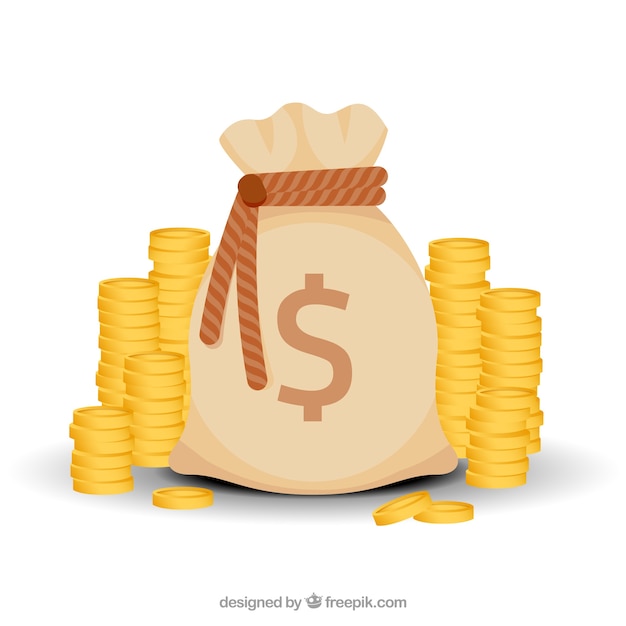 Money bag background with coins