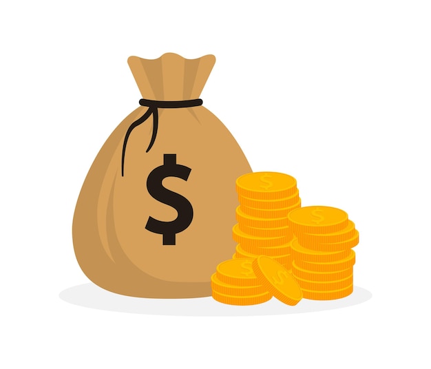 Premium Vector | Money bag and gold coins stack of coins near moneybag