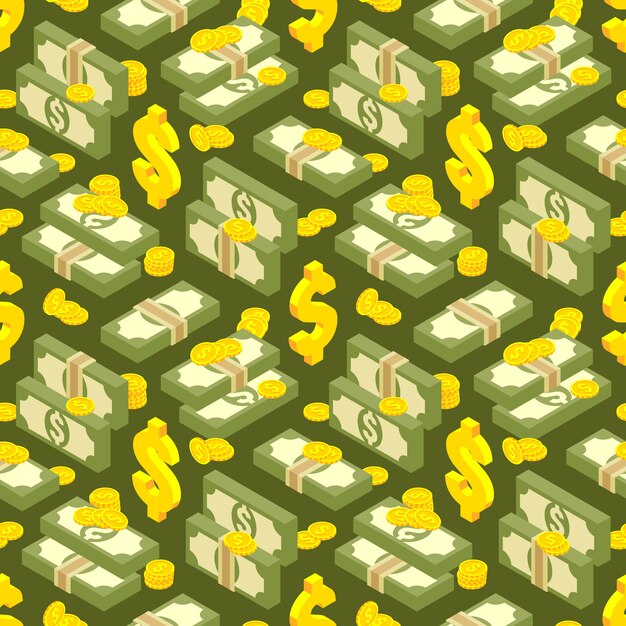 Premium Vector | Money isometric seamless pattern