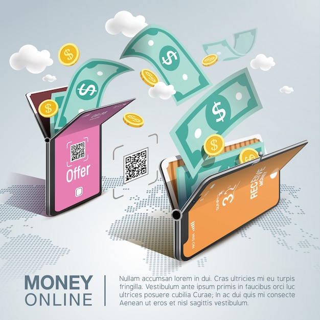 Money online on mobile phone Premium Vector