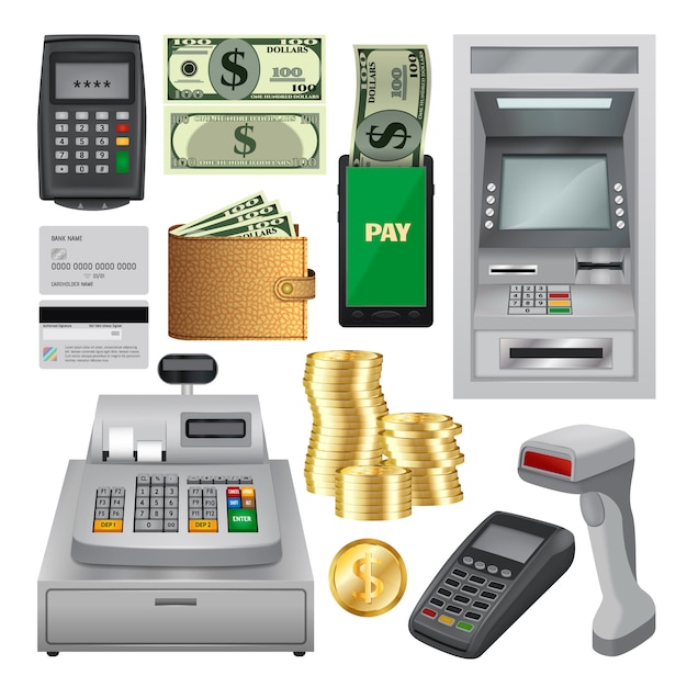 Download Premium Vector | Money transactions mockup set. realistic ...