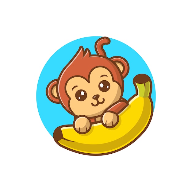 猿とバナナのベクトル図です かわいい猿の漫画 プレミアムベクター