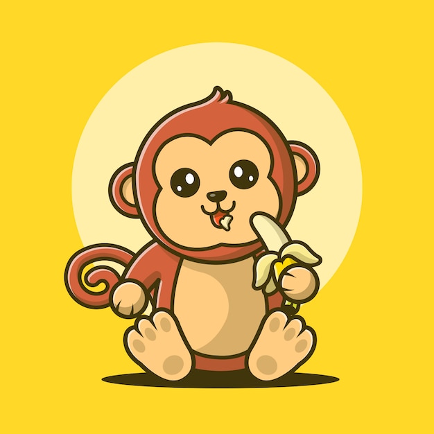 Monkey Eating Banana Vector Illustration Premium Vector