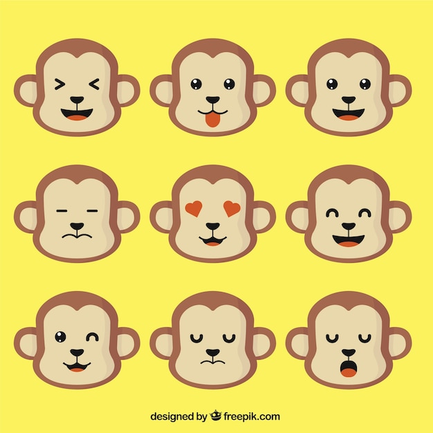 フラットデザインの猿の顔文字 無料のベクター
