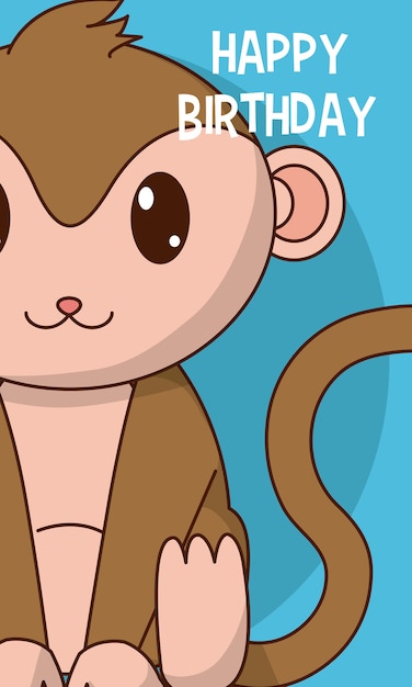  Monkey  happy  birthday  cute card Vector Premium Download