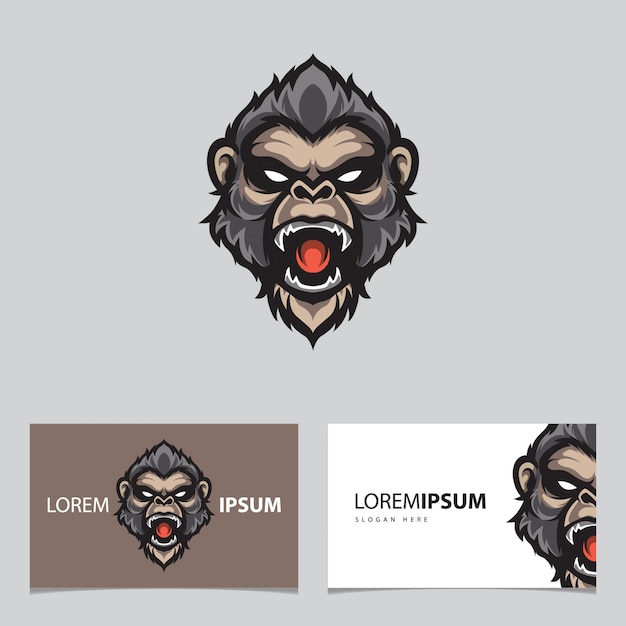 Premium Vector | Monkey head mascot logo, name card template