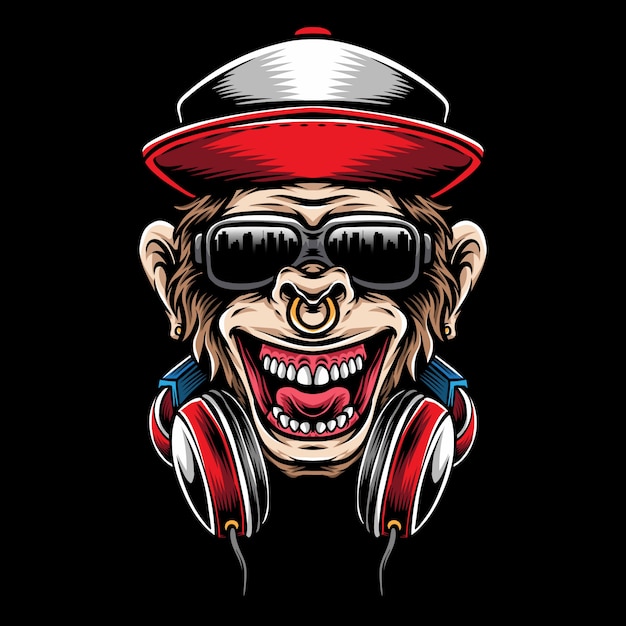 Premium Vector Monkey Head With Headphone